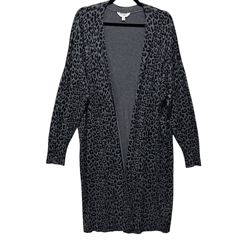 Gray and Black Leopard‎ Print Open Front Longline Duster Cardigan Career Size 2X